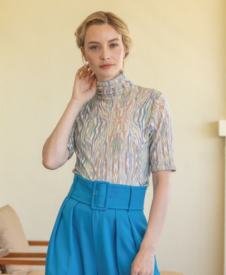 未使用品　天使の綿シフォン　5分袖カットソー　ボトルネック　SIZE M　ハーブグリーン×サマーカーキ　782801　リバーシブル◆3109/宮竹店 天使の綿シフォンリバーシブルボトルネック5分袖M